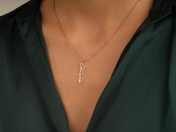 Cursive Font Vertical Name Necklace