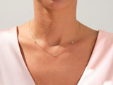 Bezel Set Diamond Birthstone Station Necklace in 14k Solid Gold