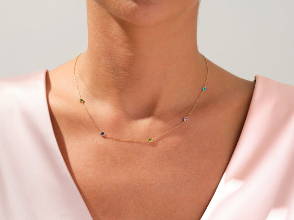 Bezel Set Citrine Station Necklace in 14k Solid Gold