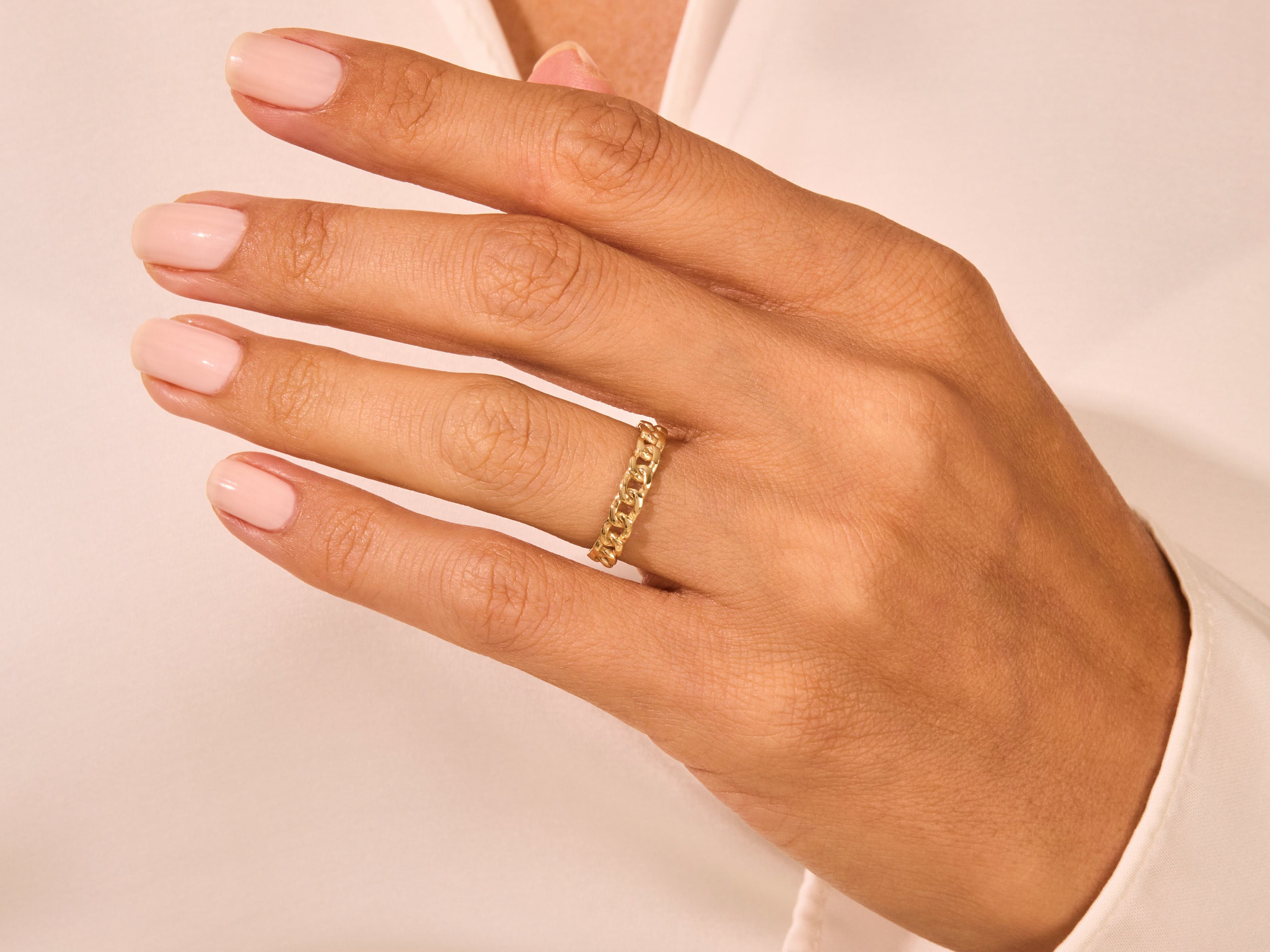Gold cuban link ring on hand, jewelry for women