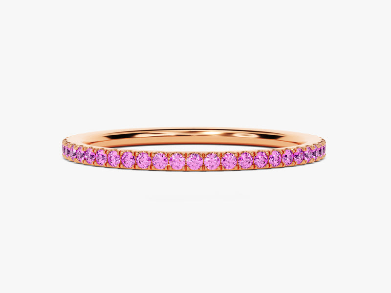 Full Eternity Pink Tourmaline Birthstone Ring in 14k Solid Gold