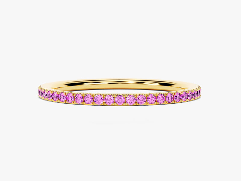 Full Eternity Pink Tourmaline Birthstone Ring in 14k Solid Gold