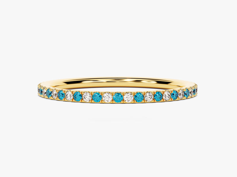 Alternating Blue Topaz Birthstone Ring in 14k Solid Gold