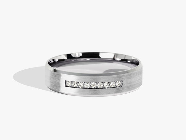 Diamond inlaid brushed metal band ring for jewelry