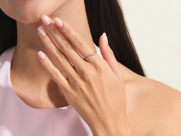 Alternating Pink Tourmaline Curved Ring in 14k Solid Gold