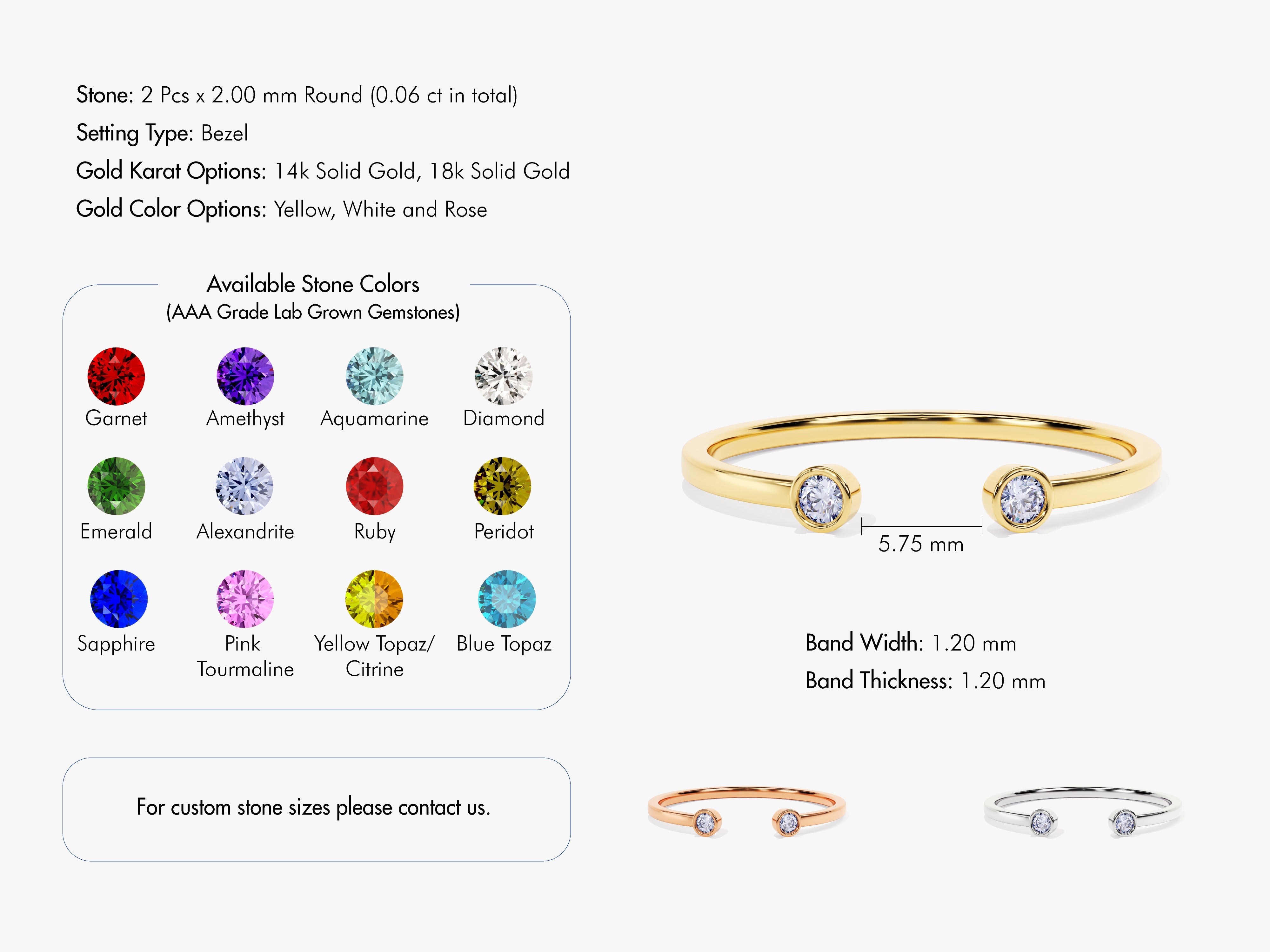 Bezel set diamond bypass ring, available in 14k and 18k solid gold