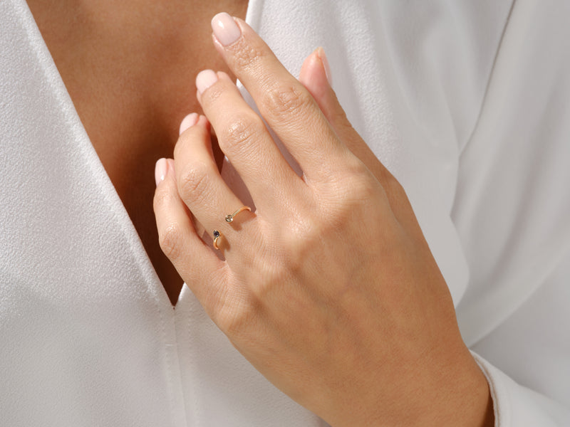 Emerald Bezel Set Open Cuff Ring in 14k Solid Gold