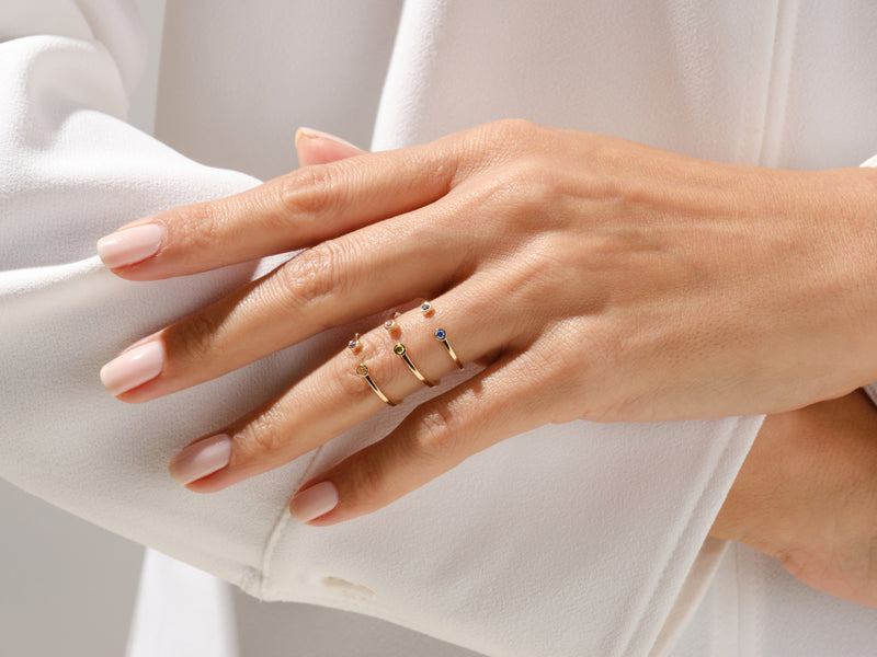 Garnet Bezel Set Open Cuff Ring in 14k Solid Gold