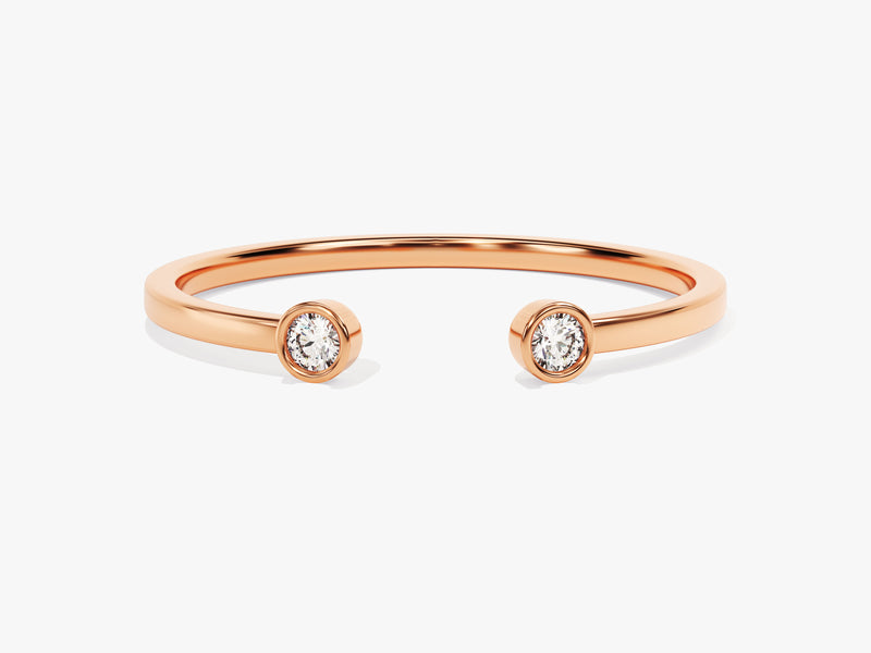 Diamond Birthstone Bezel Set Open Cuff Ring in 14k Solid Gold