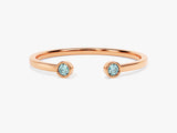 Aquamarine Bezel Set Open Cuff Ring in 14k Solid Gold