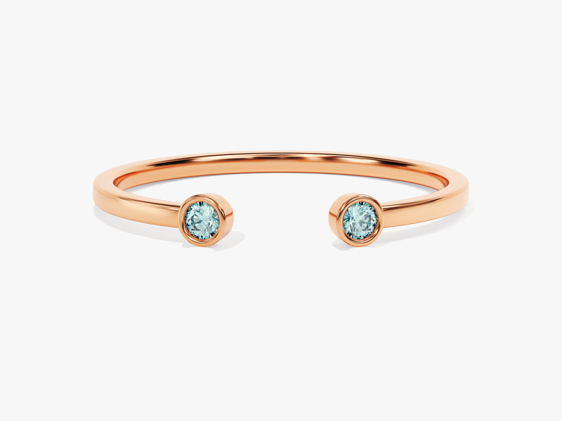 Aquamarine Bezel Set Open Cuff Ring in 14k Solid Gold