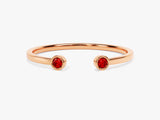 Garnet Bezel Set Open Cuff Ring in 14k Solid Gold