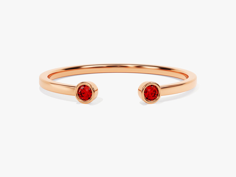 Garnet Bezel Set Open Cuff Ring in 14k Solid Gold