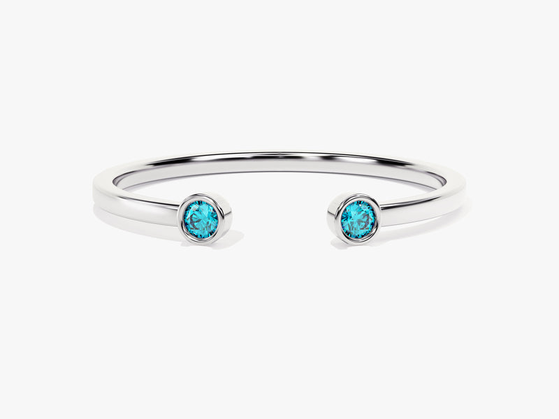 Blue Topaz Bezel Set Open Cuff Ring in 14k Solid Gold