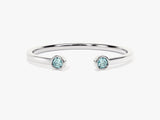 Aquamarine Bezel Set Open Cuff Ring in 14k Solid Gold