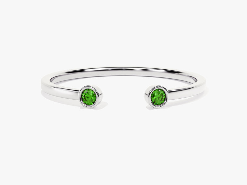 Emerald Bezel Set Open Cuff Ring in 14k Solid Gold