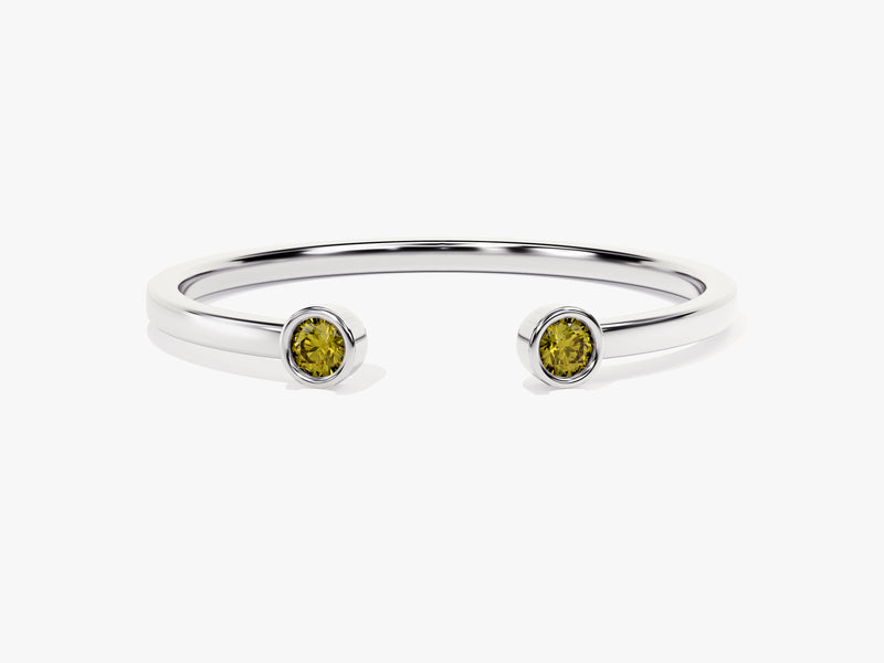 Peridot Bezel Set Open Cuff Ring in 14k Solid Gold