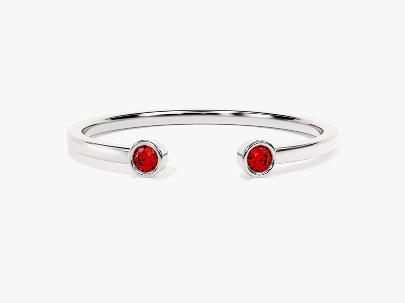 Garnet Bezel Set Open Cuff Ring in 14k Solid Gold