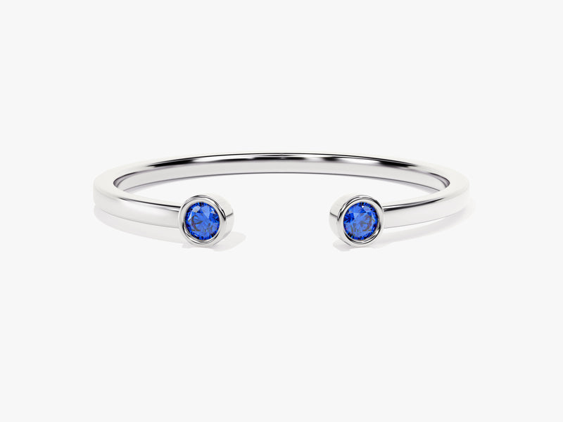 Sapphire Bezel Set Open Cuff Ring in 14k Solid Gold