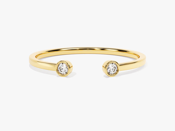 Diamond Birthstone Bezel Set Open Cuff Ring in 14k Solid Gold