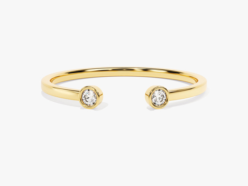 Diamond Birthstone Bezel Set Open Cuff Ring in 14k Solid Gold