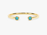 Blue Topaz Bezel Set Open Cuff Ring in 14k Solid Gold