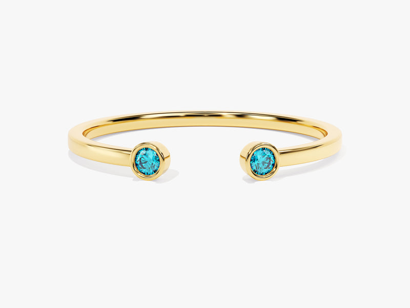 Blue Topaz Bezel Set Open Cuff Ring in 14k Solid Gold