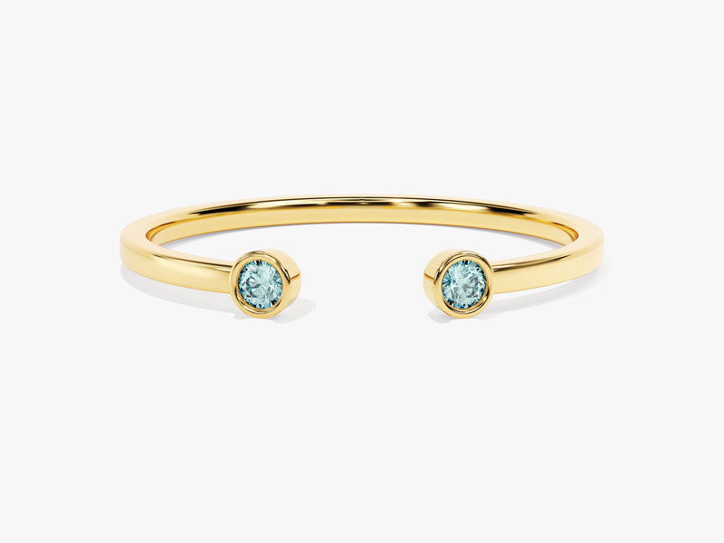 Aquamarine Bezel Set Open Cuff Ring in 14k Solid Gold