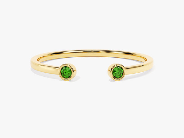 Emerald Bezel Set Open Cuff Ring in 14k Solid Gold
