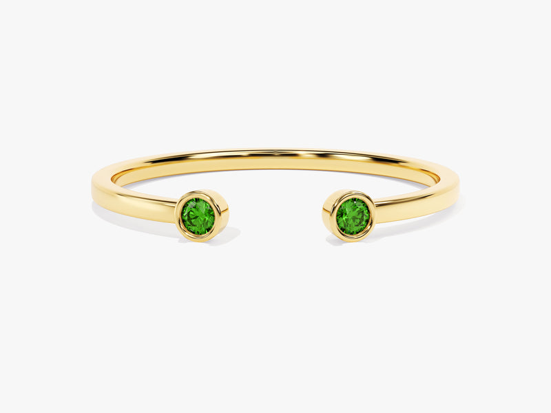 Emerald Bezel Set Open Cuff Ring in 14k Solid Gold