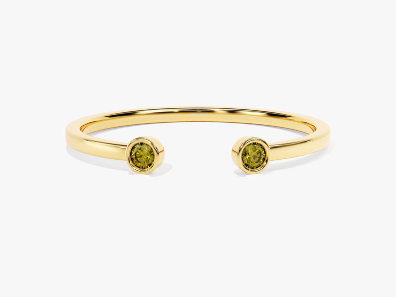 Peridot Bezel Set Open Cuff Ring in 14k Solid Gold