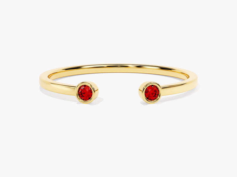 Garnet Bezel Set Open Cuff Ring in 14k Solid Gold