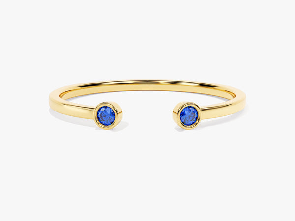 Sapphire Bezel Set Open Cuff Ring in 14k Solid Gold