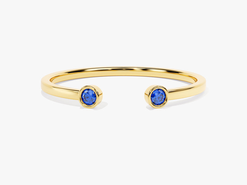 Sapphire Bezel Set Open Cuff Ring in 14k Solid Gold