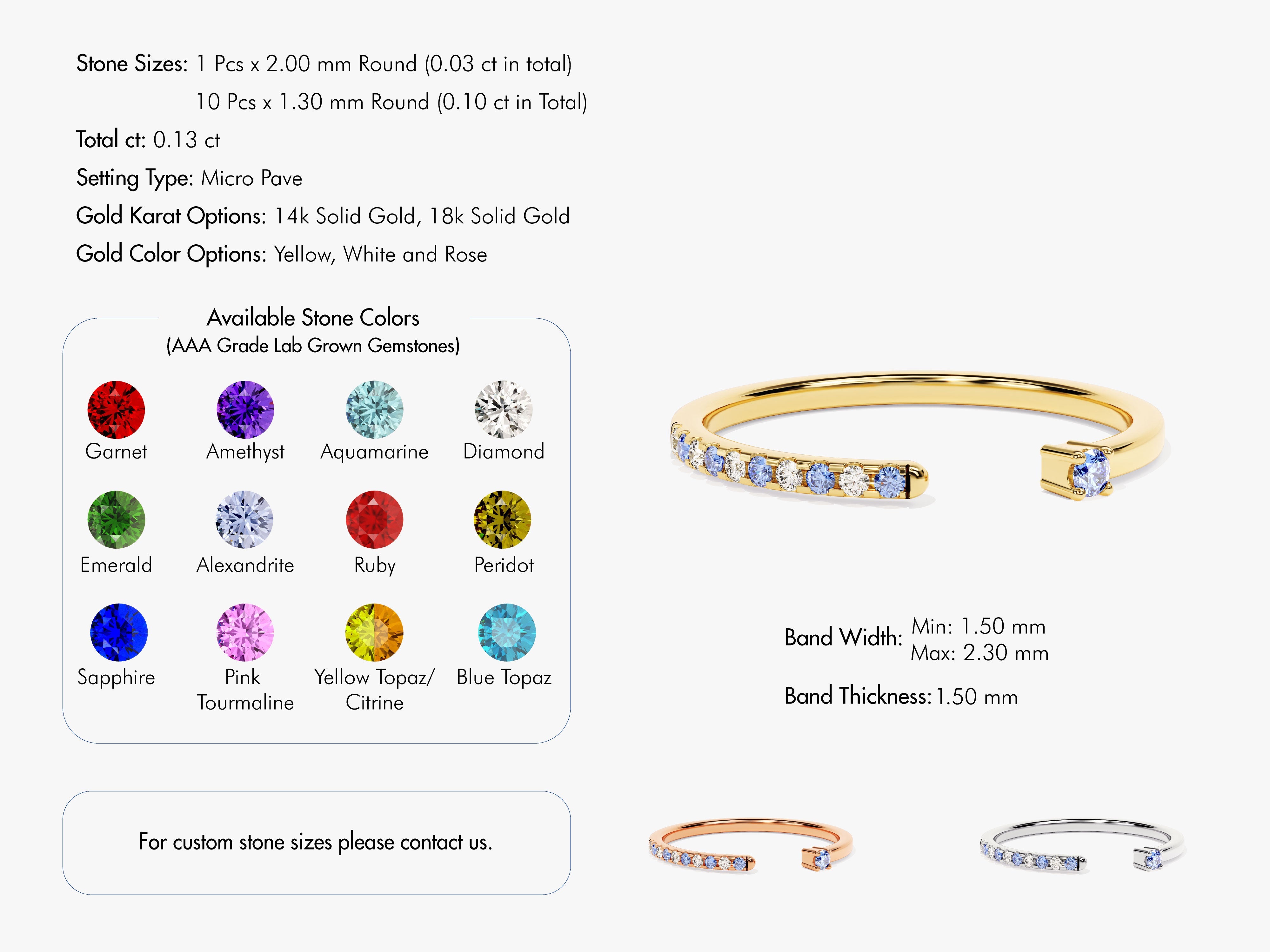 Gold ring with pave set gemstones, customizable gemstone options