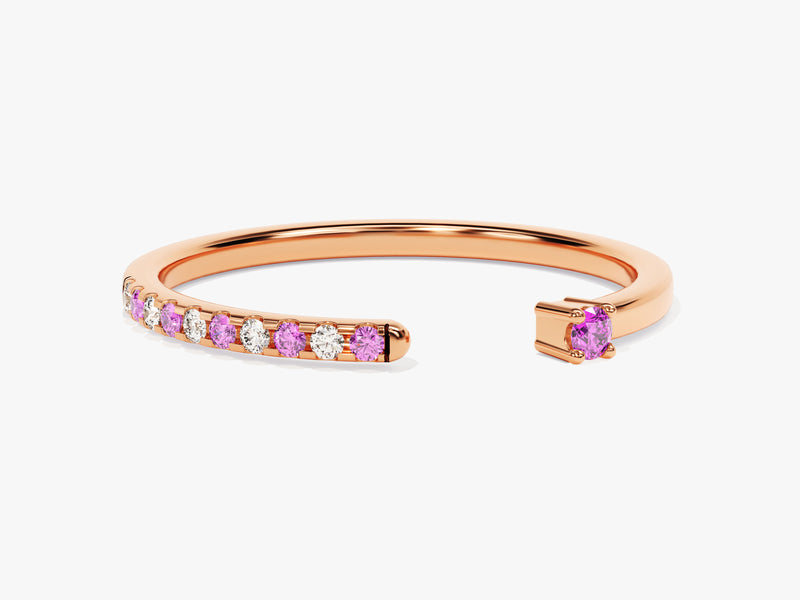 Pink Tourmaline Pave Set Open Ring in 14k Solid Gold