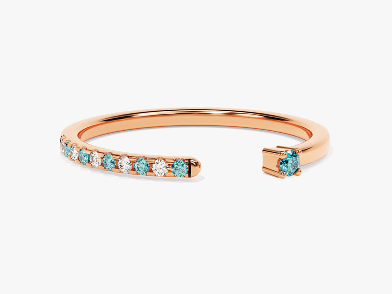 Aquamarine Pave Set Open Ring in 14k Solid Gold