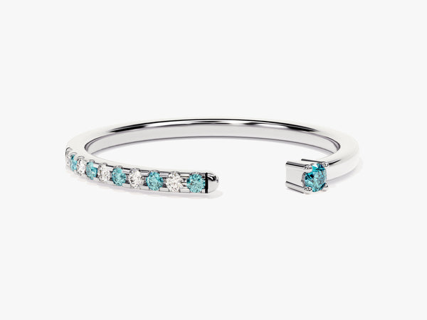Aquamarine Pave Set Open Ring in 14k Solid Gold