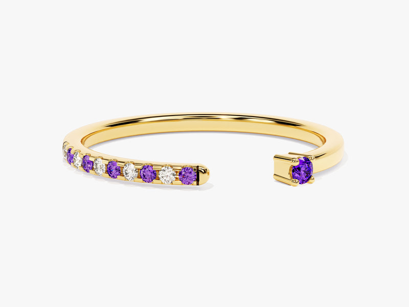 Amethyst Pave Set Open Ring in 14k Solid Gold