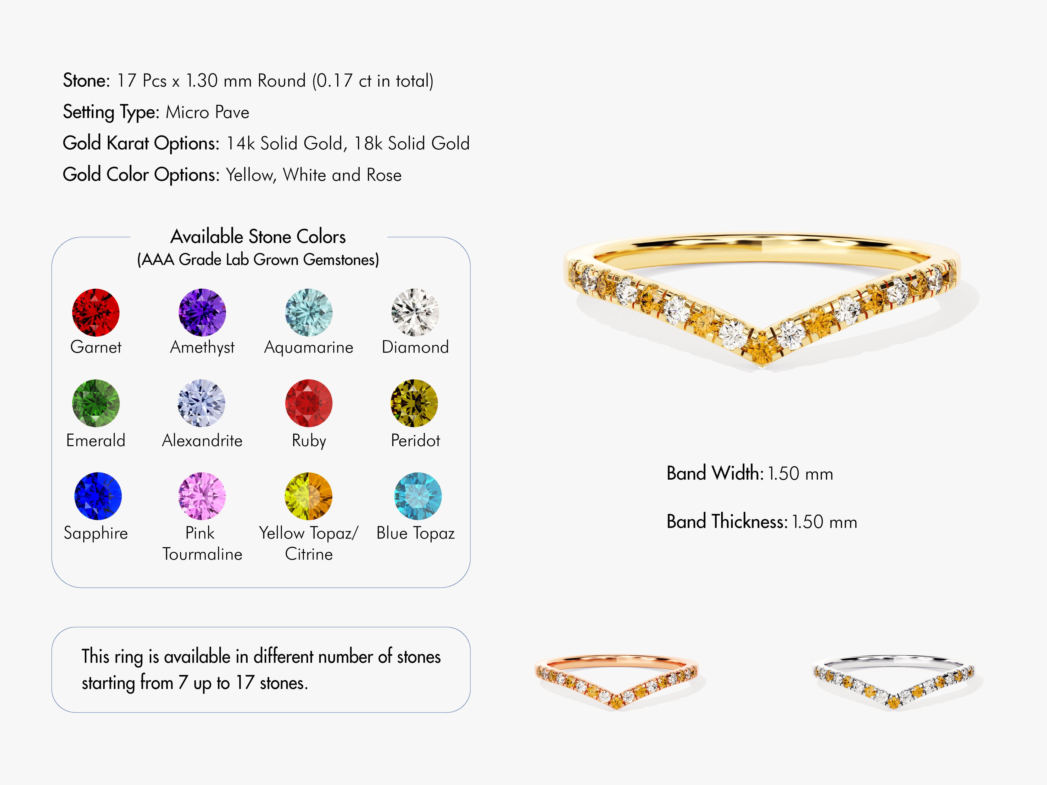 Alternating Citrine Curved Ring in 14k Solid Gold