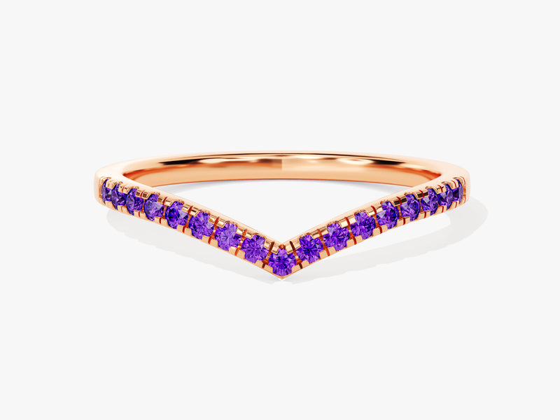 Amethyst Curved Ring in 14k Solid Gold