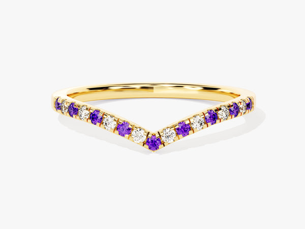 Alternating Amethyst Curved Ring in 14k Solid Gold