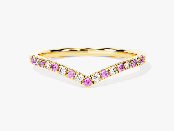 Alternating Pink Tourmaline Curved Ring in 14k Solid Gold