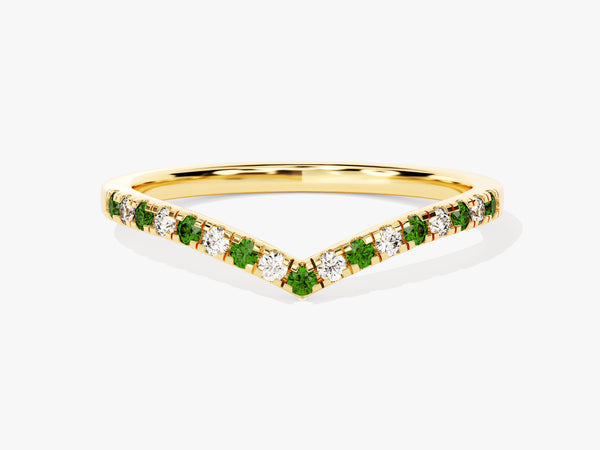 Alternating Emerald Curved Ring in 14k Solid Gold