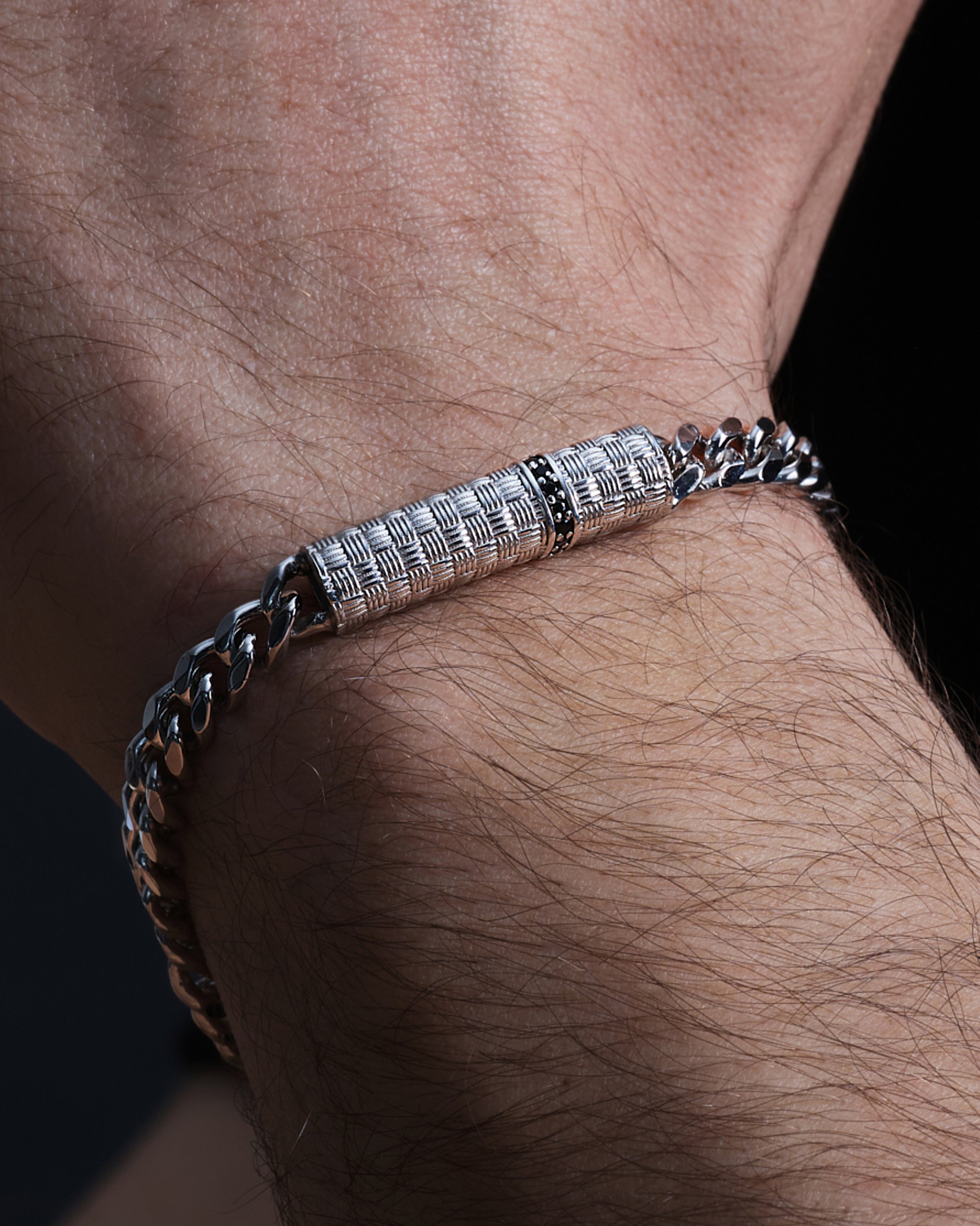 14k Solid Gold Cuban Chain Bracelet with Black Diamonds