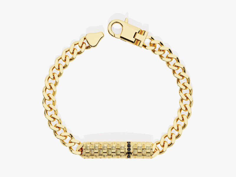 14k Solid Gold Cuban Chain Bracelet with Black Diamonds
