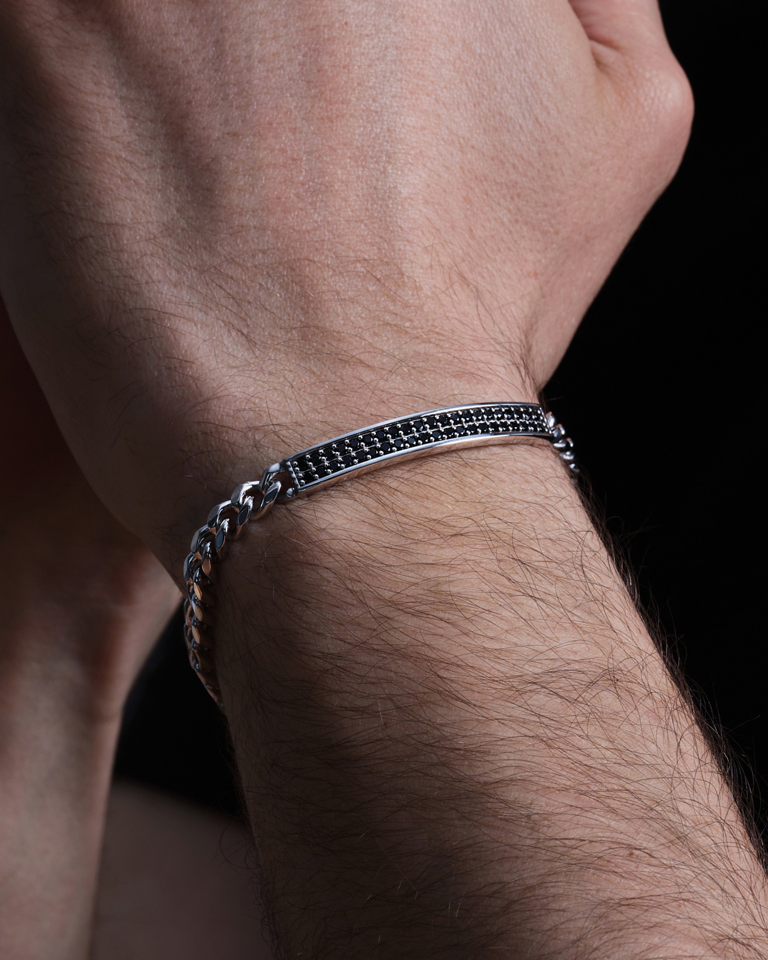 14k Solid Gold Bold Cuban Chain Bracelet with Black Diamonds