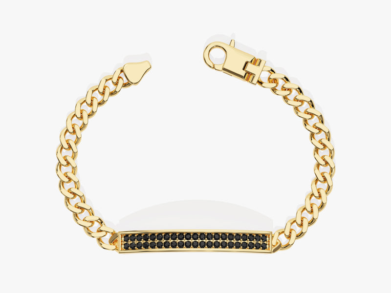 14k Solid Gold Bold Cuban Chain Bracelet with Black Diamonds