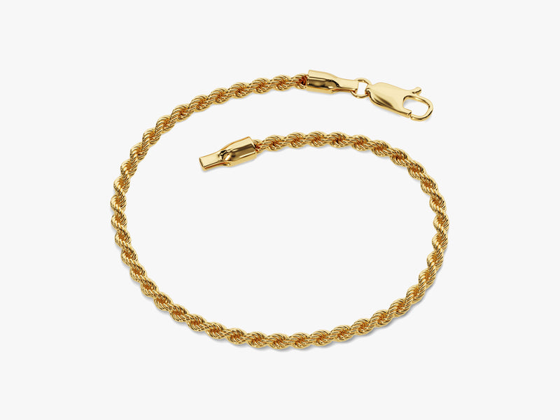 14k Solid Gold 3.0mm Rope Chain Bracelet