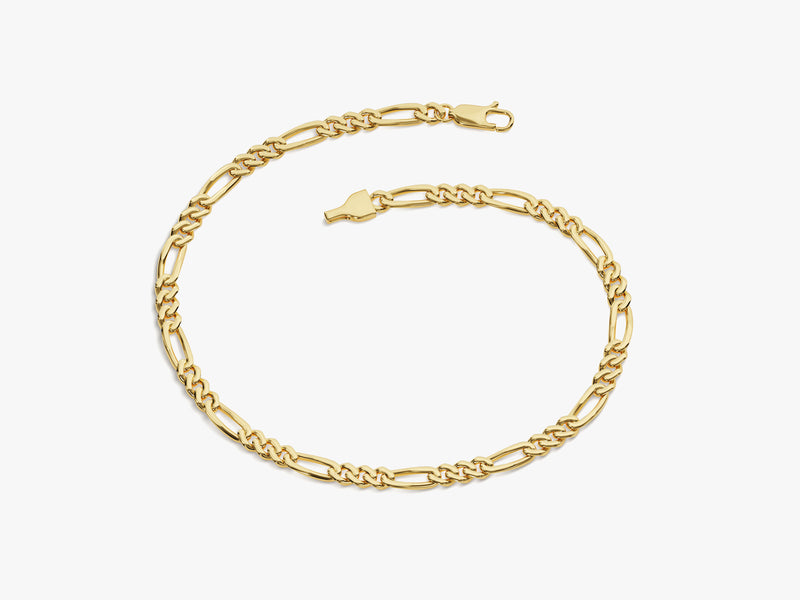 14k Solid Gold 3.0mm Figaro Chain Bracelet